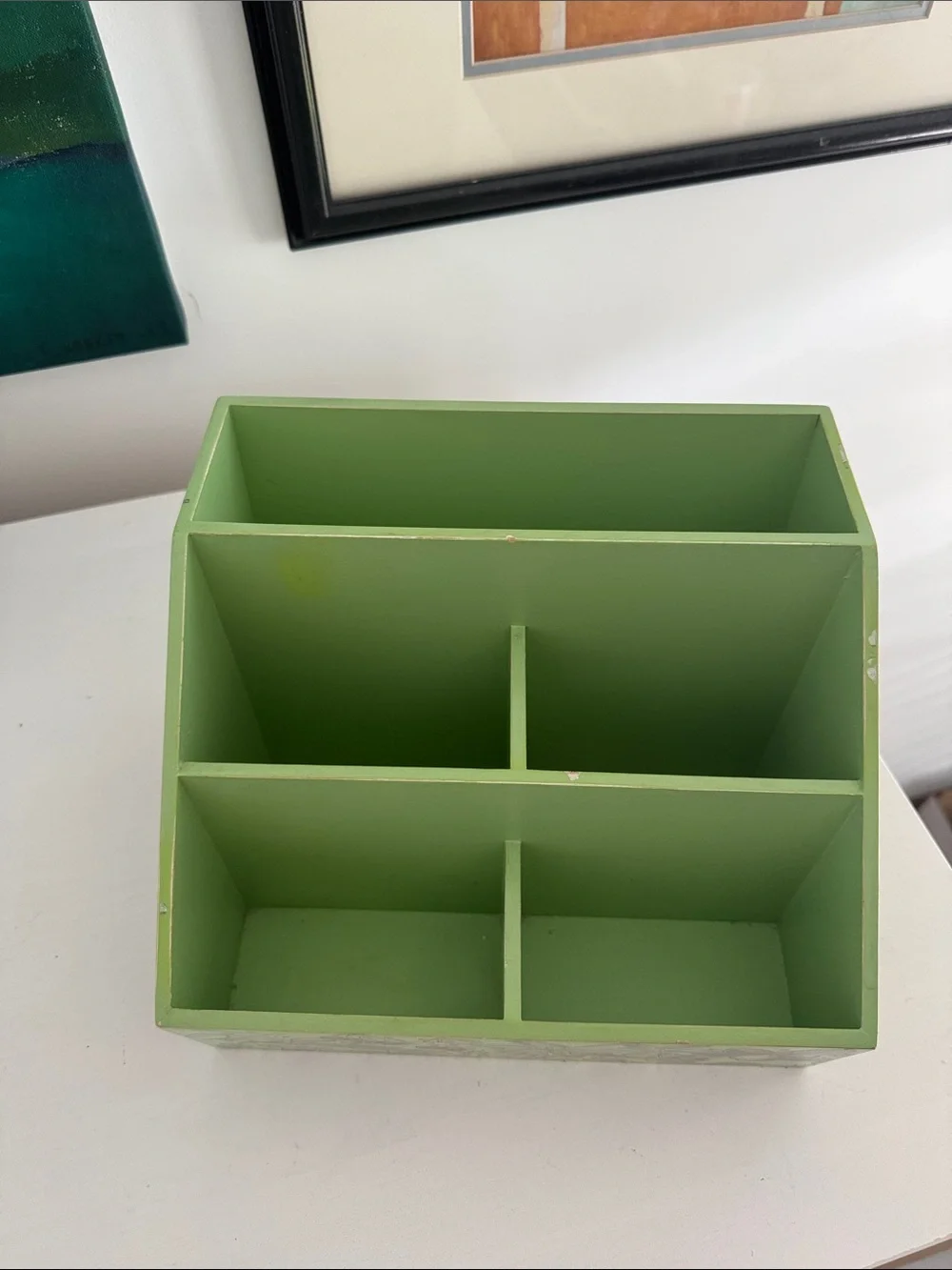 Green Decorative Desktop Organizer - Fruit Pattern Vintage Inspired Pop of Color